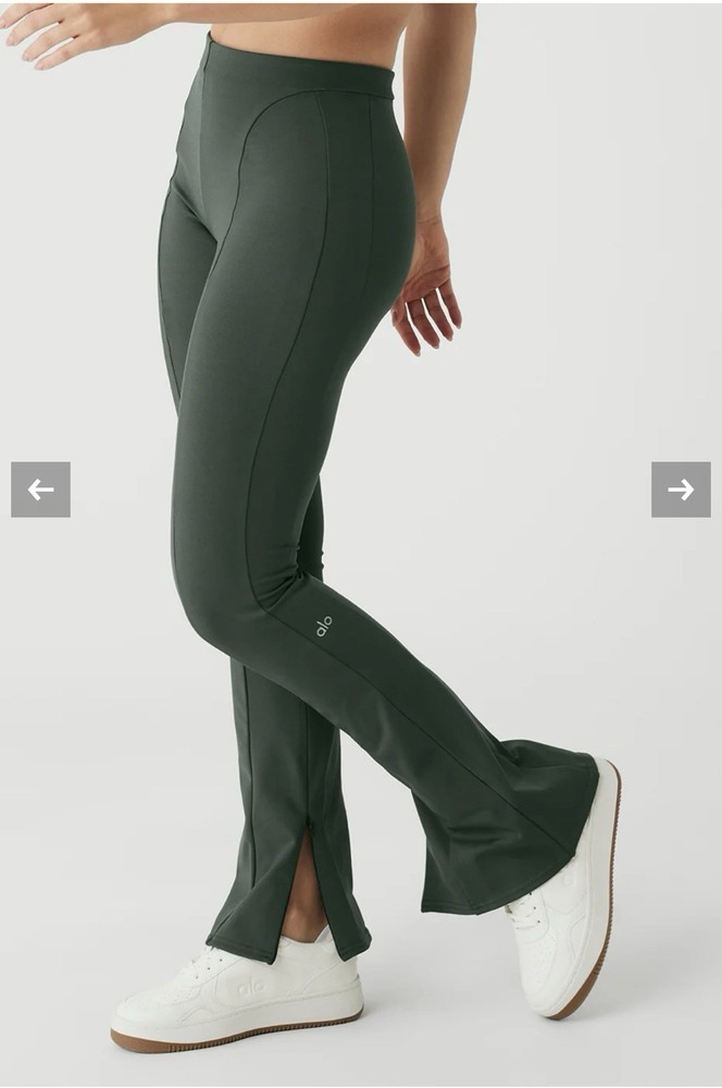 NWT Alo Yoga High-Waist Zip It Flare Green Flared Athletic Leggings Pants XS