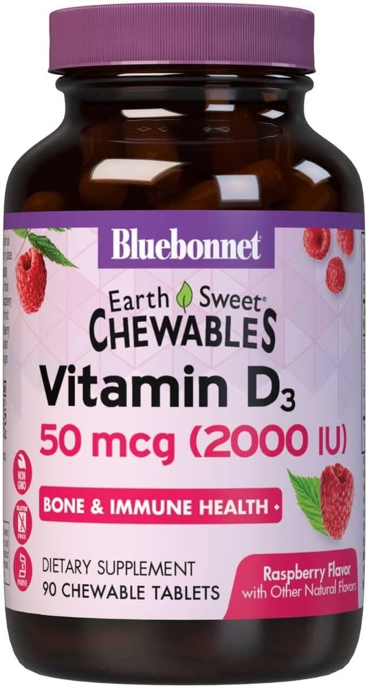 Bluebonnet Nutrition Earth Sweet Vitamin D3 2000 IU Chewable Tablets, Aids in Mu