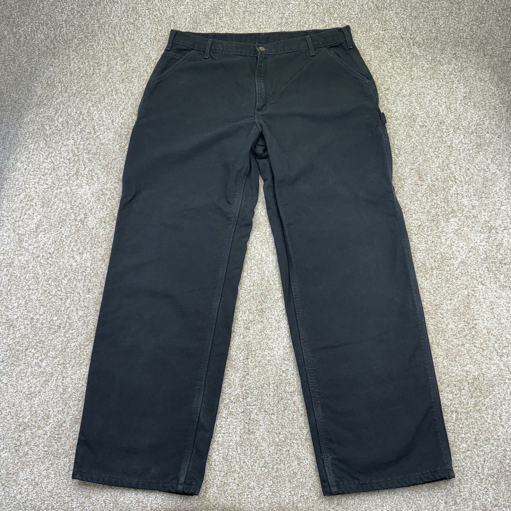 Carhartt Washed Duck Work Pants Mens 40x32 (Actual 39x32) Flannel Lined Black