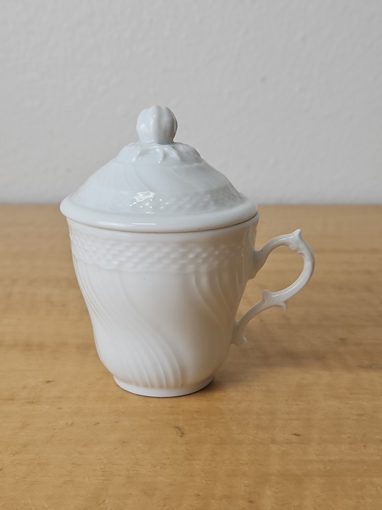 Ginori White Vecchio sugar bowl with handle AND lid or Pot de Cremes