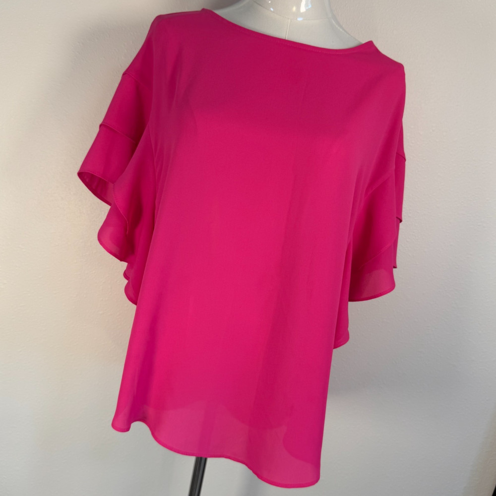 Joseph Ribkoff Blouse Women Flutter Sleeve Sheer Overlay Pink Size 6