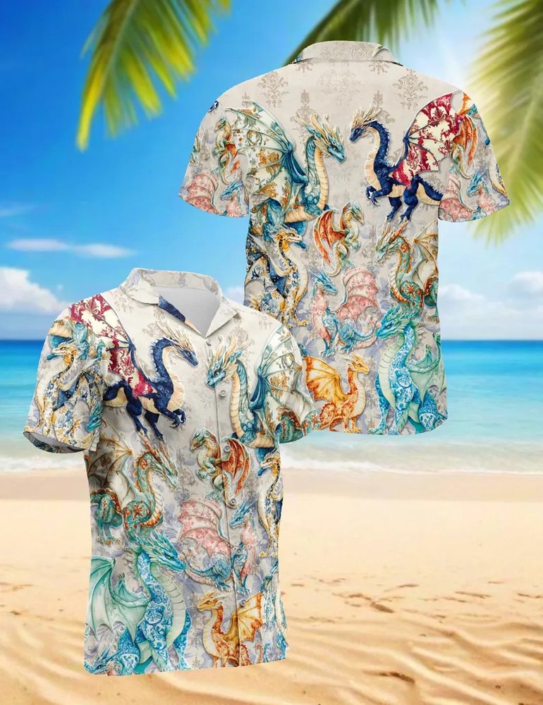 Vintage Dragon Hawaii Shirt Men Women Aloha Beach Vacation Fantasy Gift