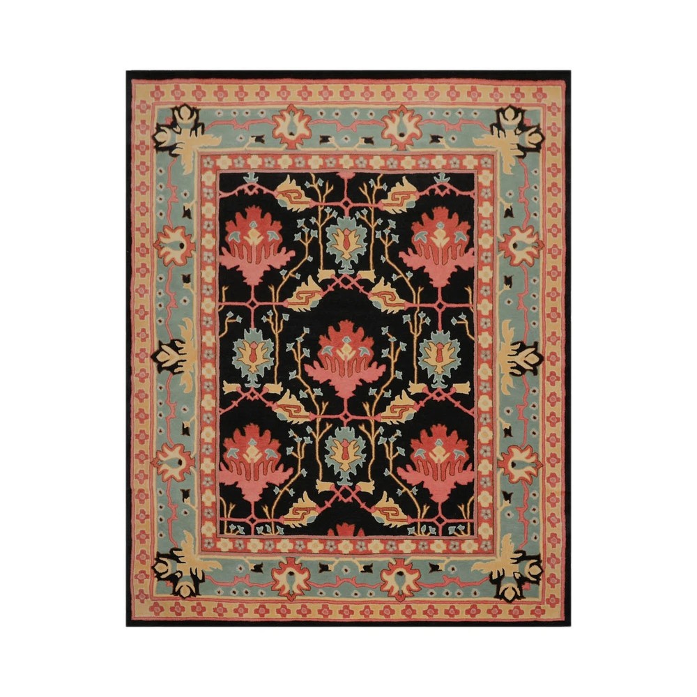 Multi Size Black Hand Tufted Donegal Arts & Crafts Wool Area Rug