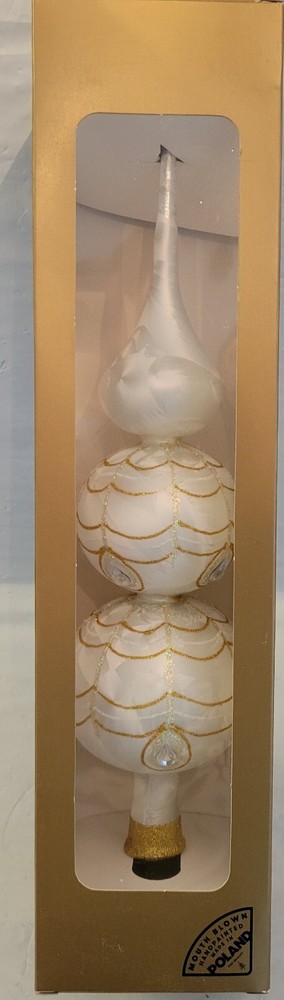 Finial Christmas Tree Topper Made in Poland Blown Glass Gold Accent Iridescent-image