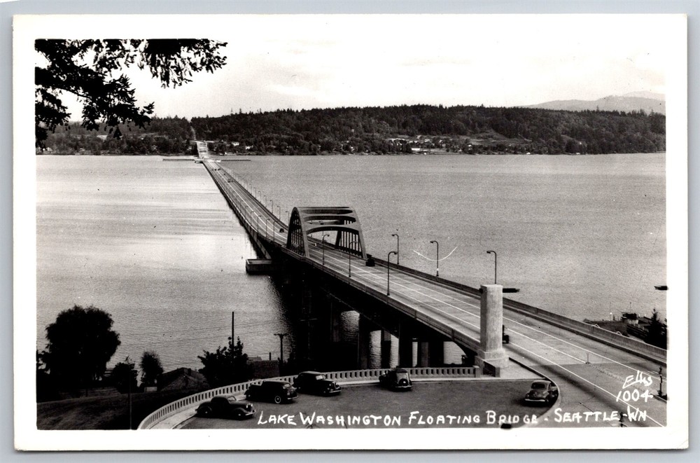 RPPC Lake Washington Floating Bridge Seattle WA C1930s Real Photo Postcard AB16