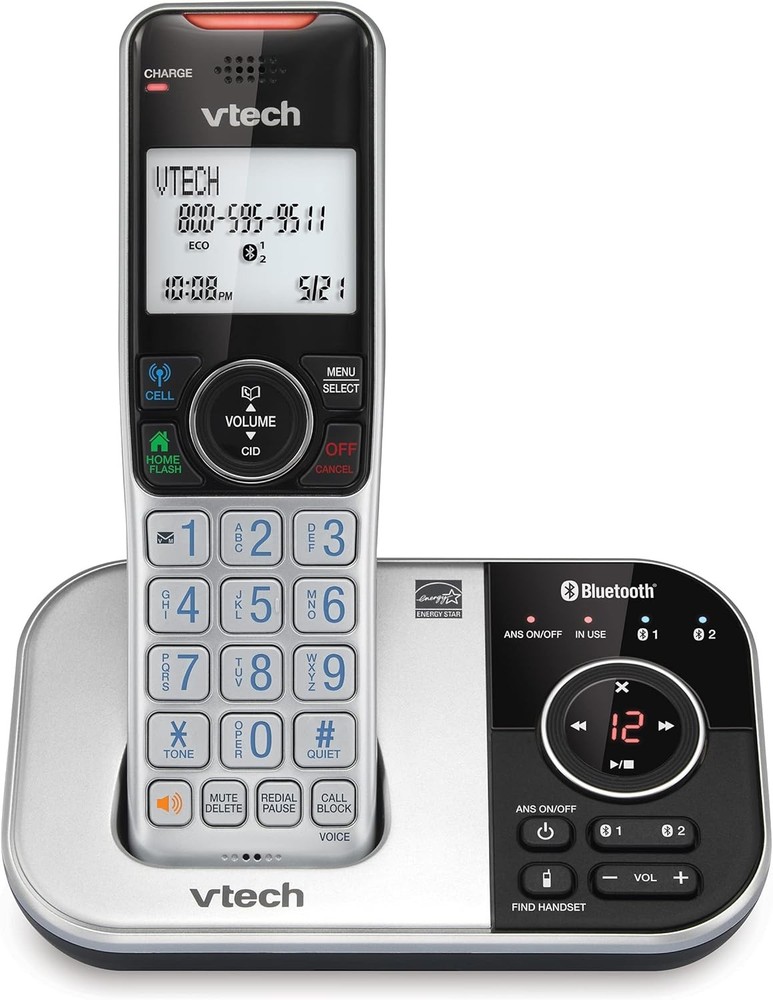 VTech VS112 Cordless Phone for Home with Answering Machine, 1 Handset, Silver