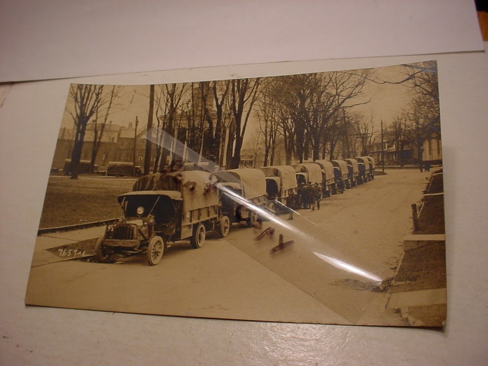 antique vintage WW1 Photo Postcard of OMC USA Military TRUCKS Army RPPC