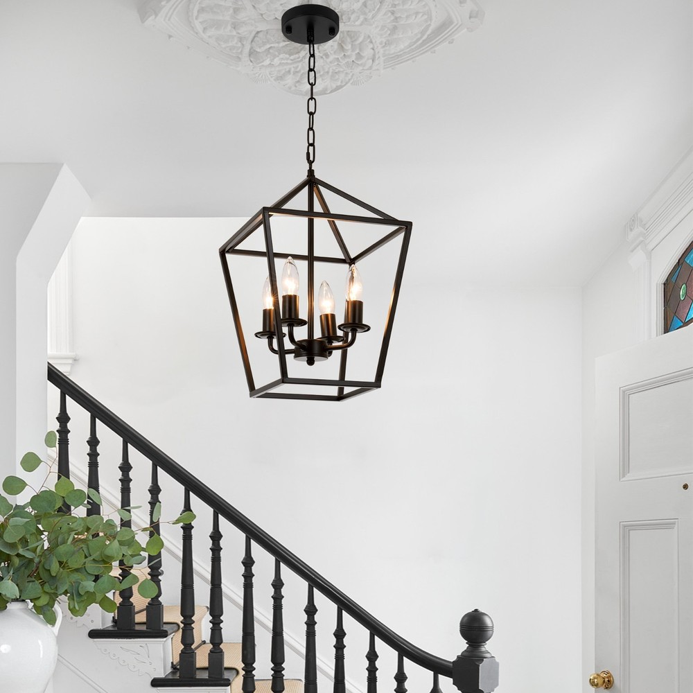 Iron Cage 4-Lights Pendant Lamp Vintage Candles Chandelier Hanging Light Fixture