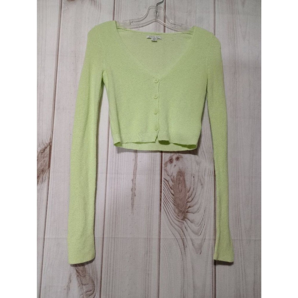 American Eagle Lime Green Cropped Cardigan V-Neck Long Sleeve Sweater XS