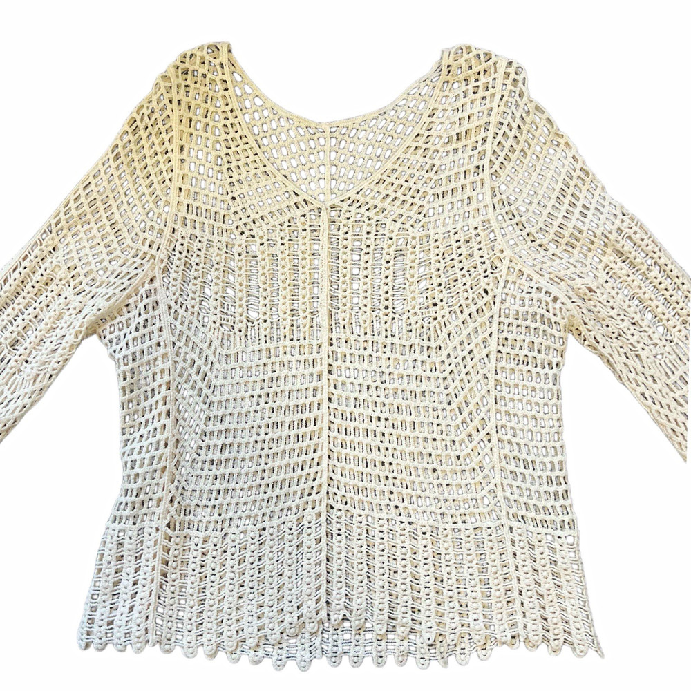 Women’s Off White Open-Knit Crochet Pullover Sweater Size L