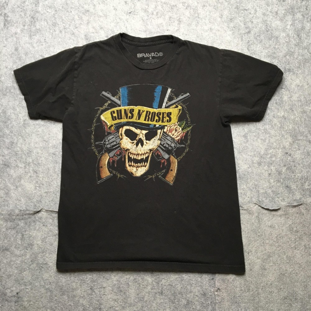 Guns N' Roses Shirt Mens Medium Black Skull Guns Roses Graphic Band Tee Bravado
