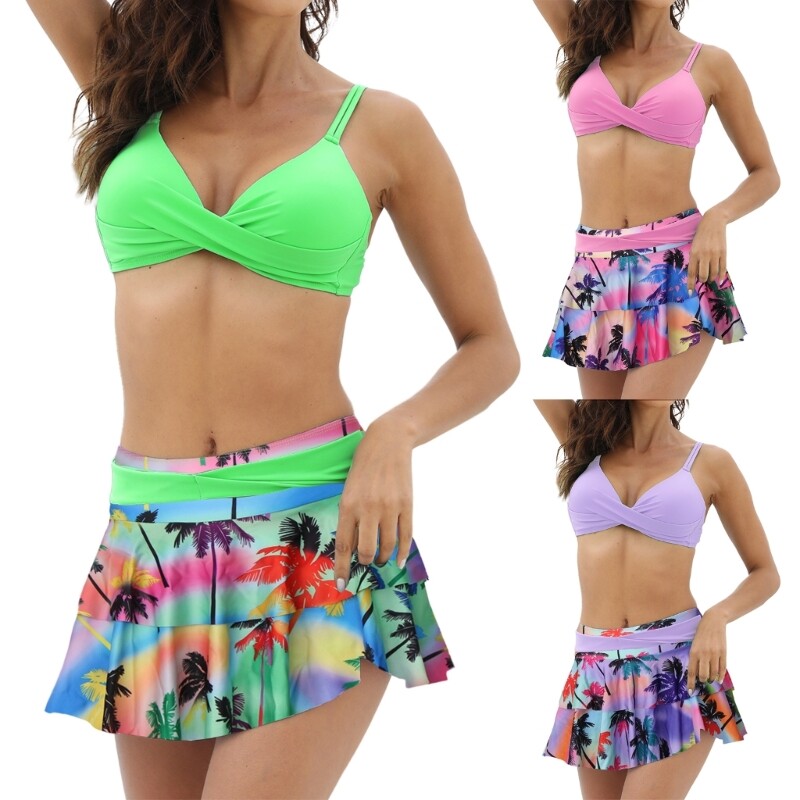 Womens Ruffle Swimsuit 2 Piece Bathing Suit Tummy-Control High Waist Bikinis Set