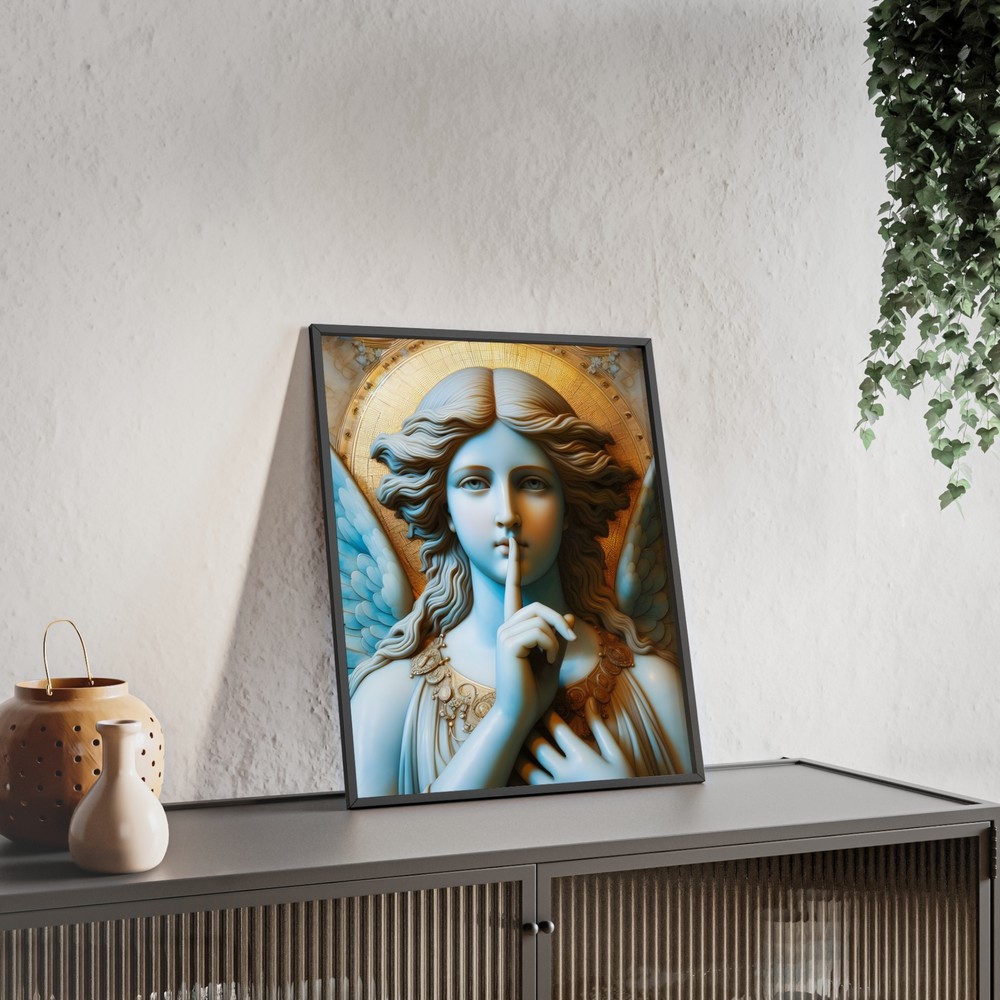 Matte Canvas, Black, White and Natural Wood Frame, Quiet Please sign