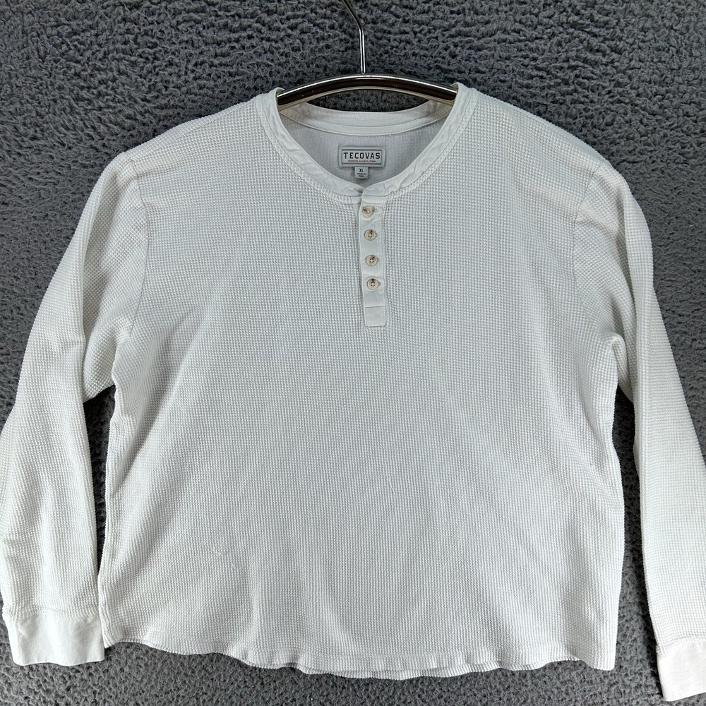 TECOVAS Henley Thermal Shirt Mens XL White Long Sleeve Western Base Layer