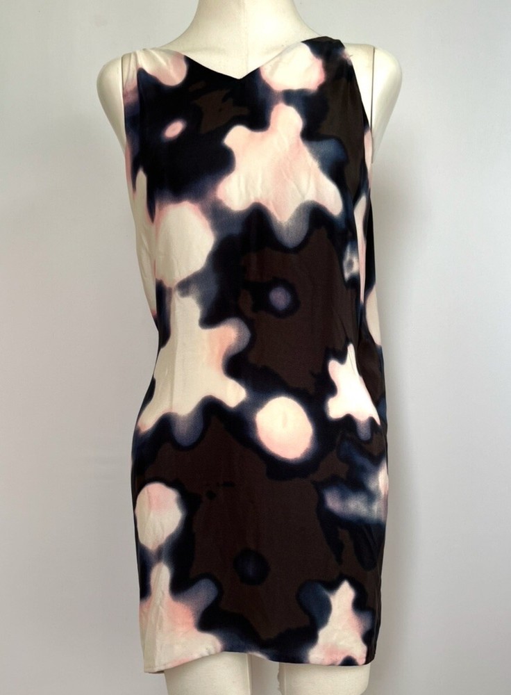 3.1 Phillip Lim silk blue ivory graphic abstract scoop back slip dress size 0-image