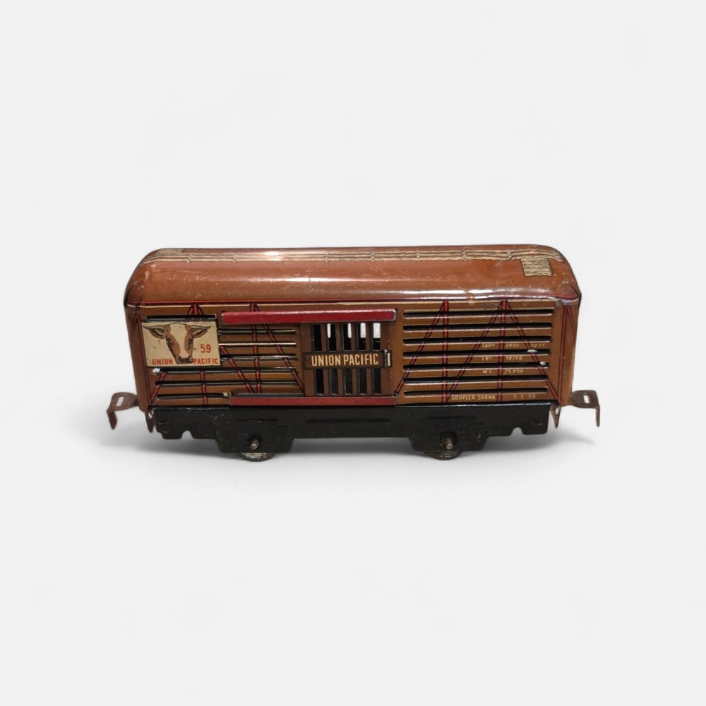 Marx O Train Union Pacific UP 59 Cattle Stock Car Brown Tinplate Tin Litho Lot M