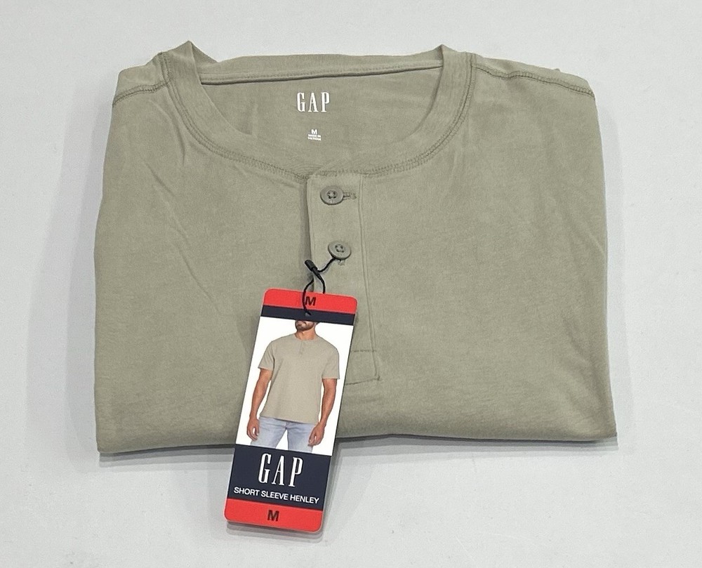 GAP Men’s Short Sleeve Henley Tee, Green, Size M