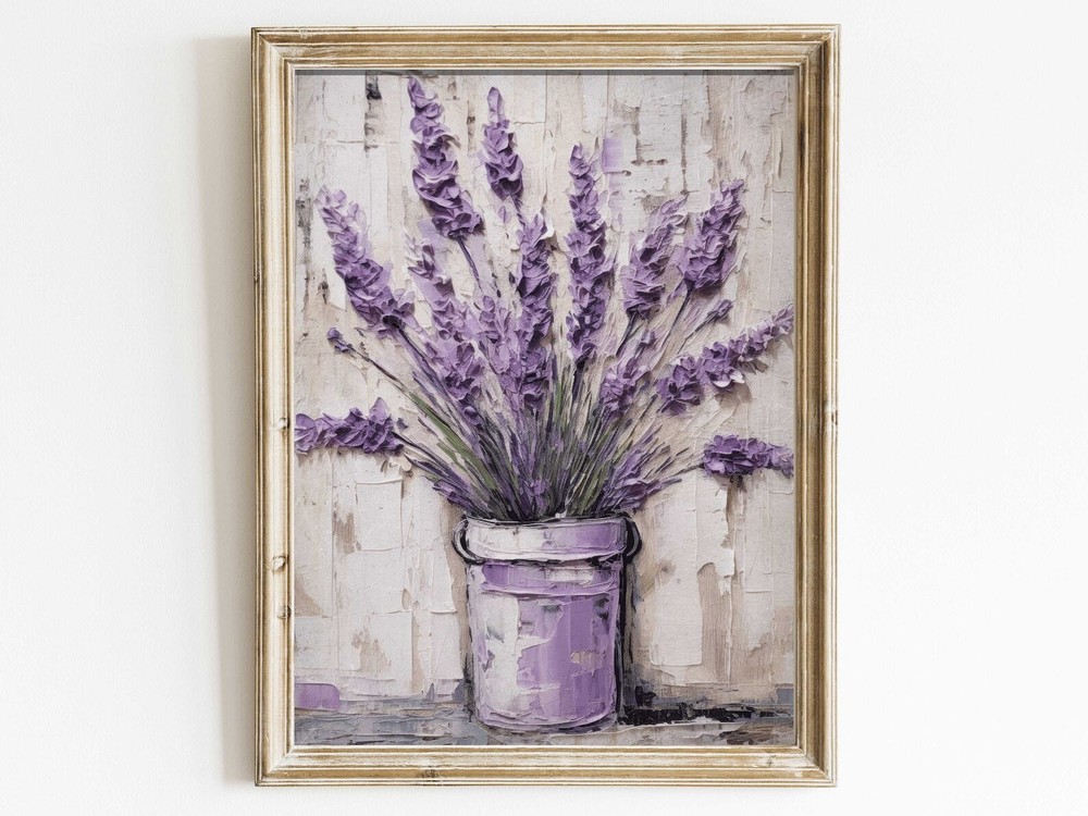 Lavender Wall Art Vintage Botanical Art Plant In A Pot Rustic Floral Home Decor
