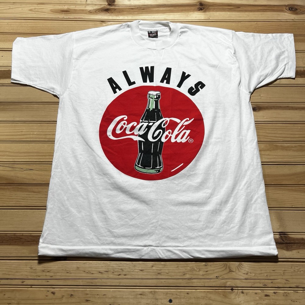 VINTAGE 90s COCA-COLA CLASSIC COKE BOTTLE T-SHIRT White MEN'S XL Single Stitch