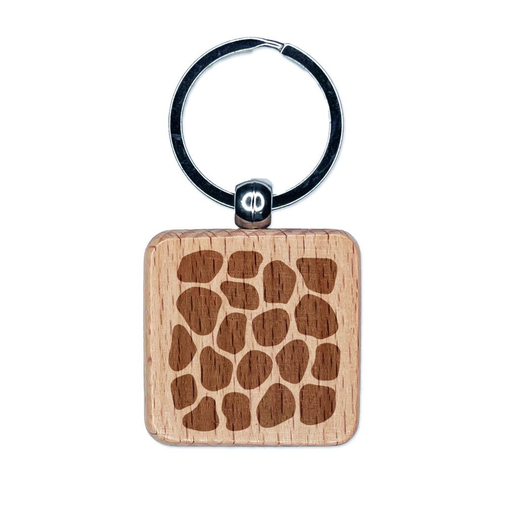 Engraved Wood Keychain with Stone Wall Pavement Pattern