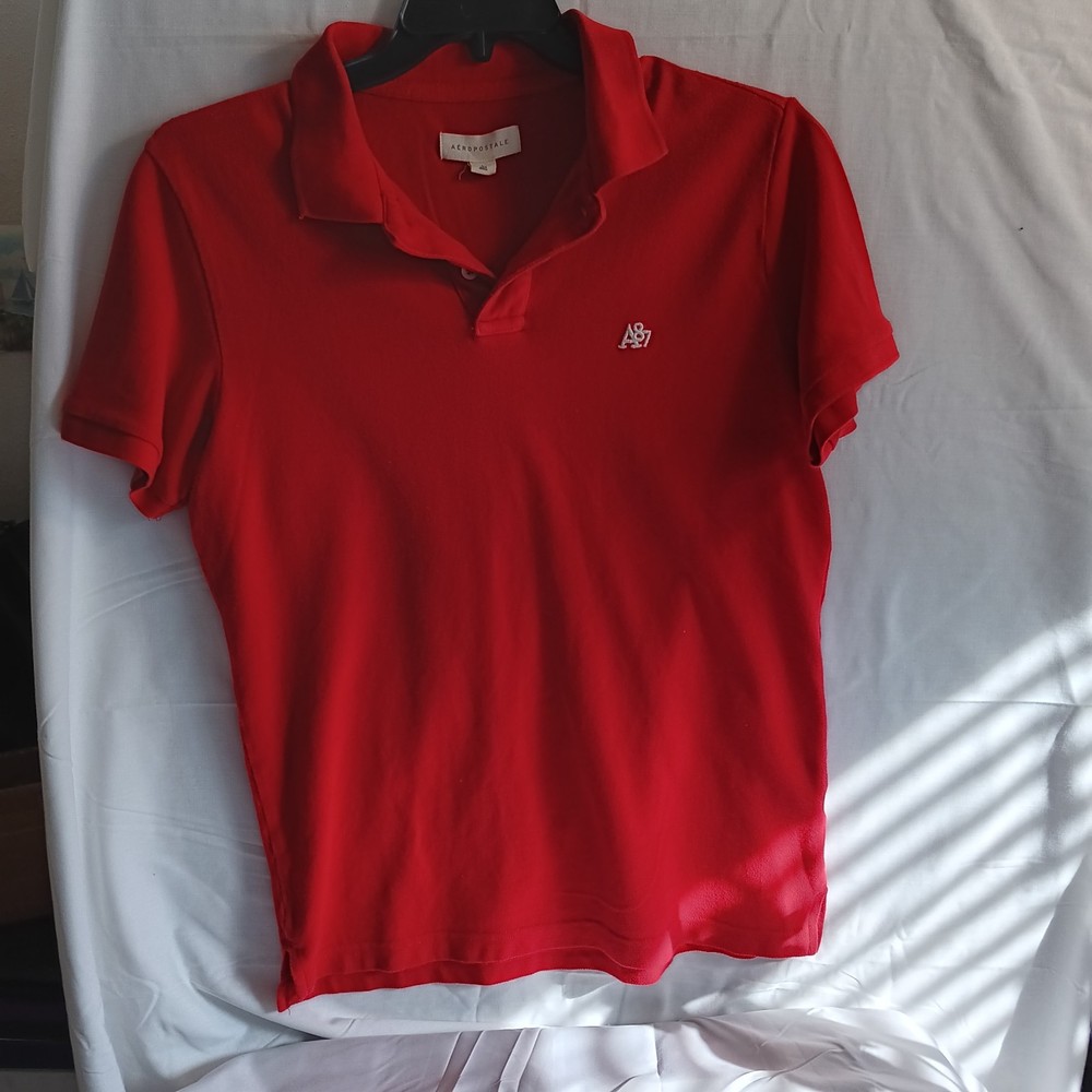 Aeropostale Red Polo Shirt Size Large Mens Cotton Short Sleeve Casual Top