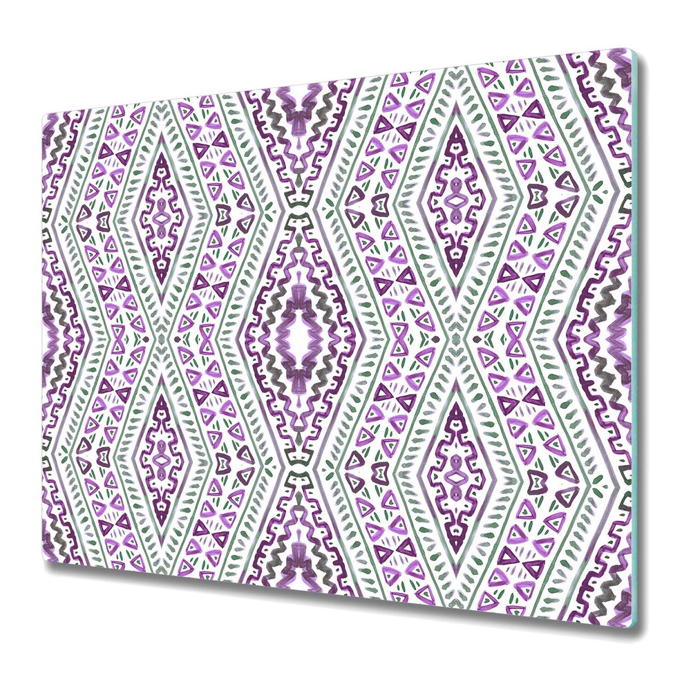 Glass Kitchen Chopping Board Pink & green Moroccan Watercolour 60x52
