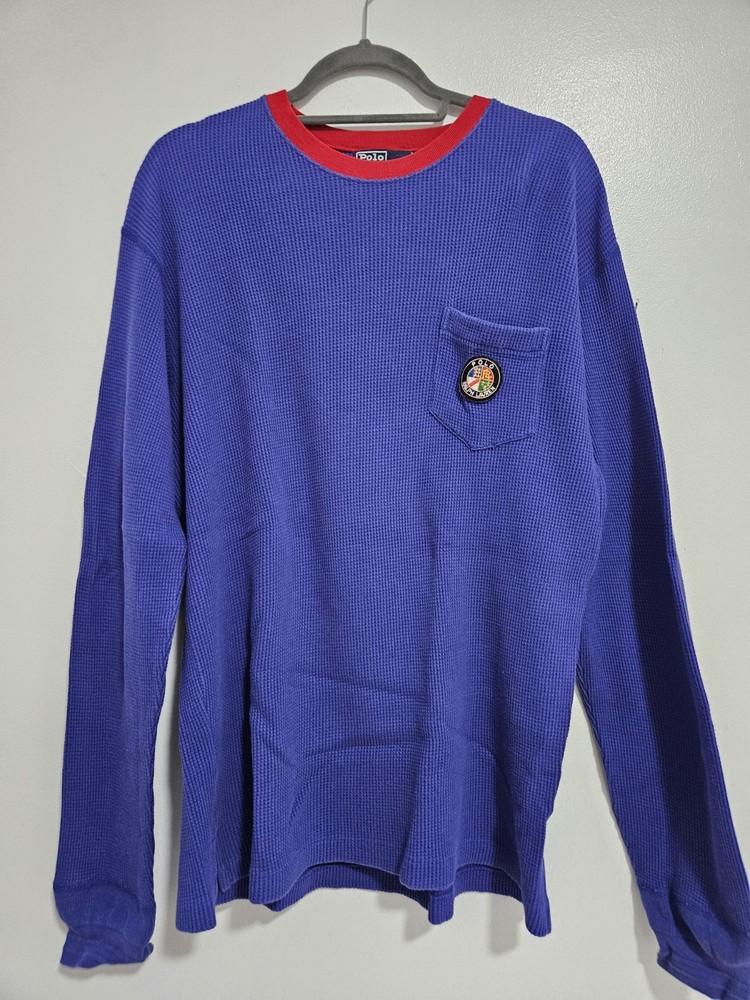 Vintage 1990s Polo Ralph Lauren Cookie Crest Sweater USA Men's Medium Blue