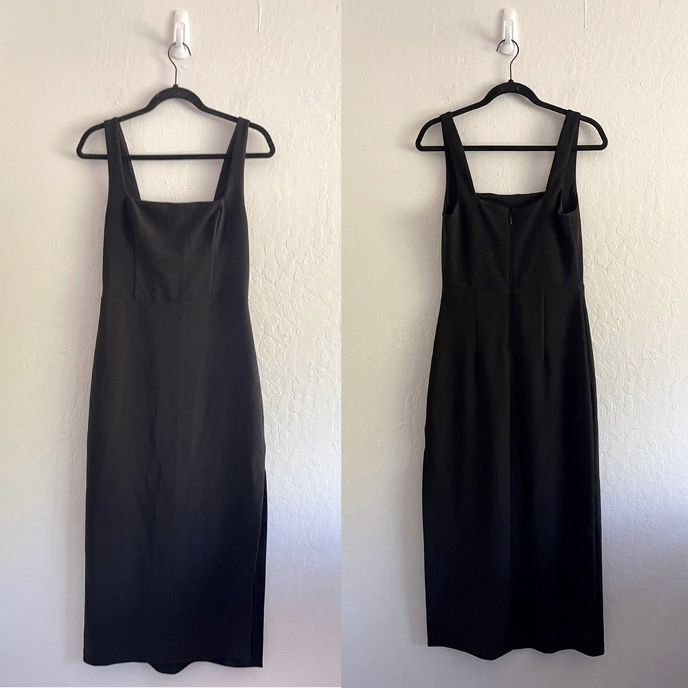 Abercrombie and Fitch Square Neck Column Midi Dress Black Side Slit Size Medium