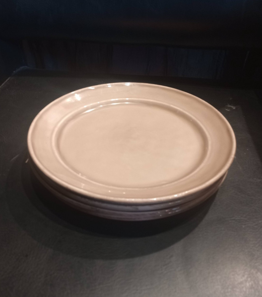 POTTERY BARN Cambria Mushroom Taupe 9.5” Set of 3 Salad Plates Portugal