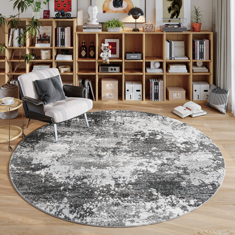 Acapet Round Area Rugs 4Ft Washable Grey Circle Rug For Entryway Kitchen Non