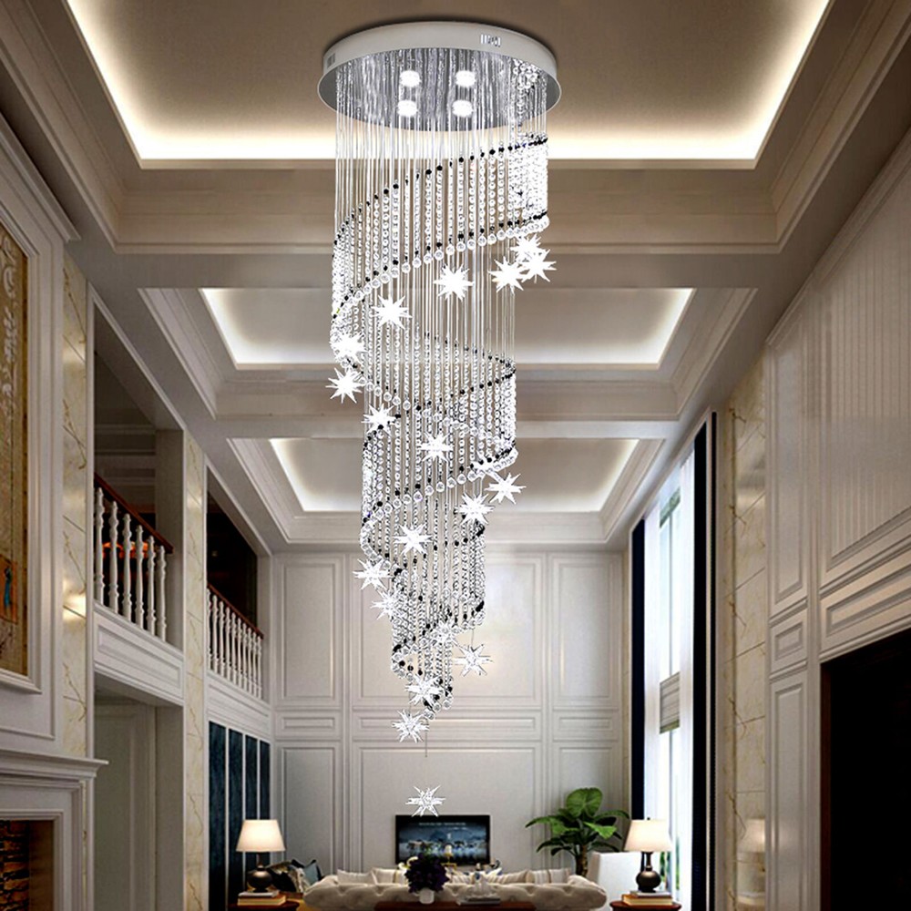 LED K9 Crystal Star Raindrop Chandelier for Villa or Staircase Ceiling Lighting