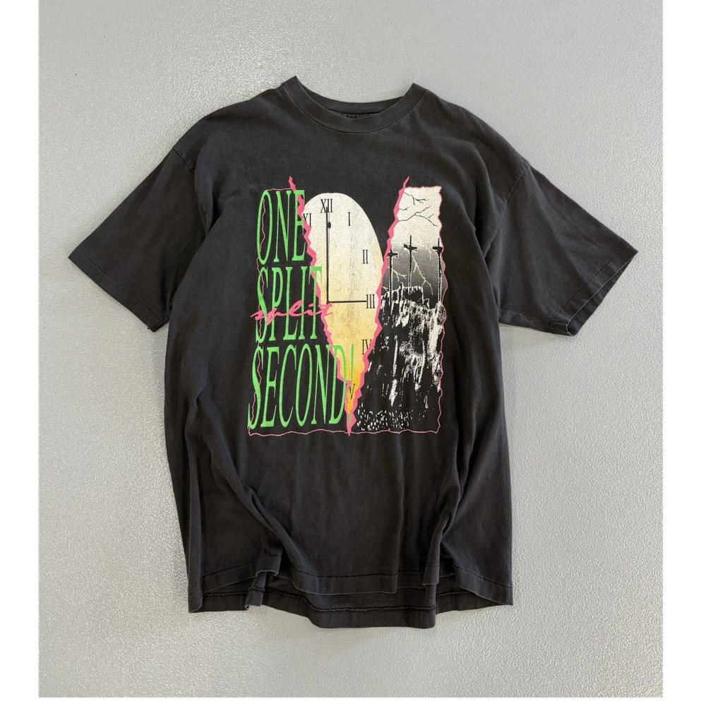 Vintage Jesus Christ 90s Faded One Split Second Clock Religious Graphic Tee XL