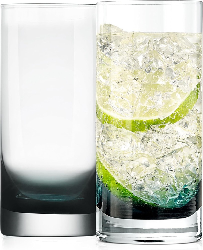 12.5oz Highball Drinking Glasses Set of 2 Heavy Base Tall Tumbler Clear