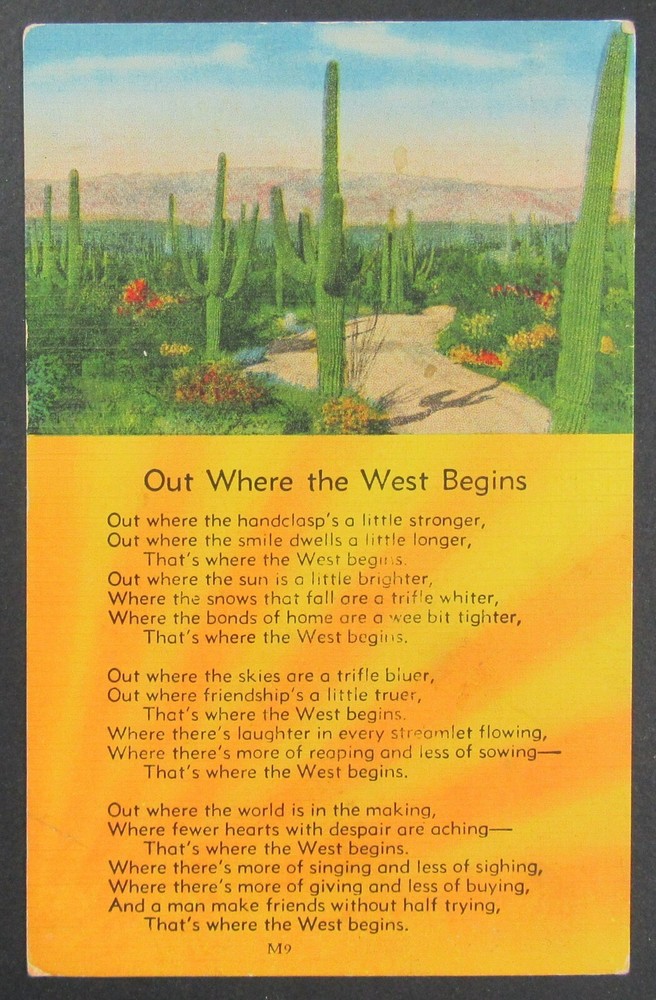 Out Where the West Begins Poem by Arthur Chapman Vintage Linen Postcard Unposted