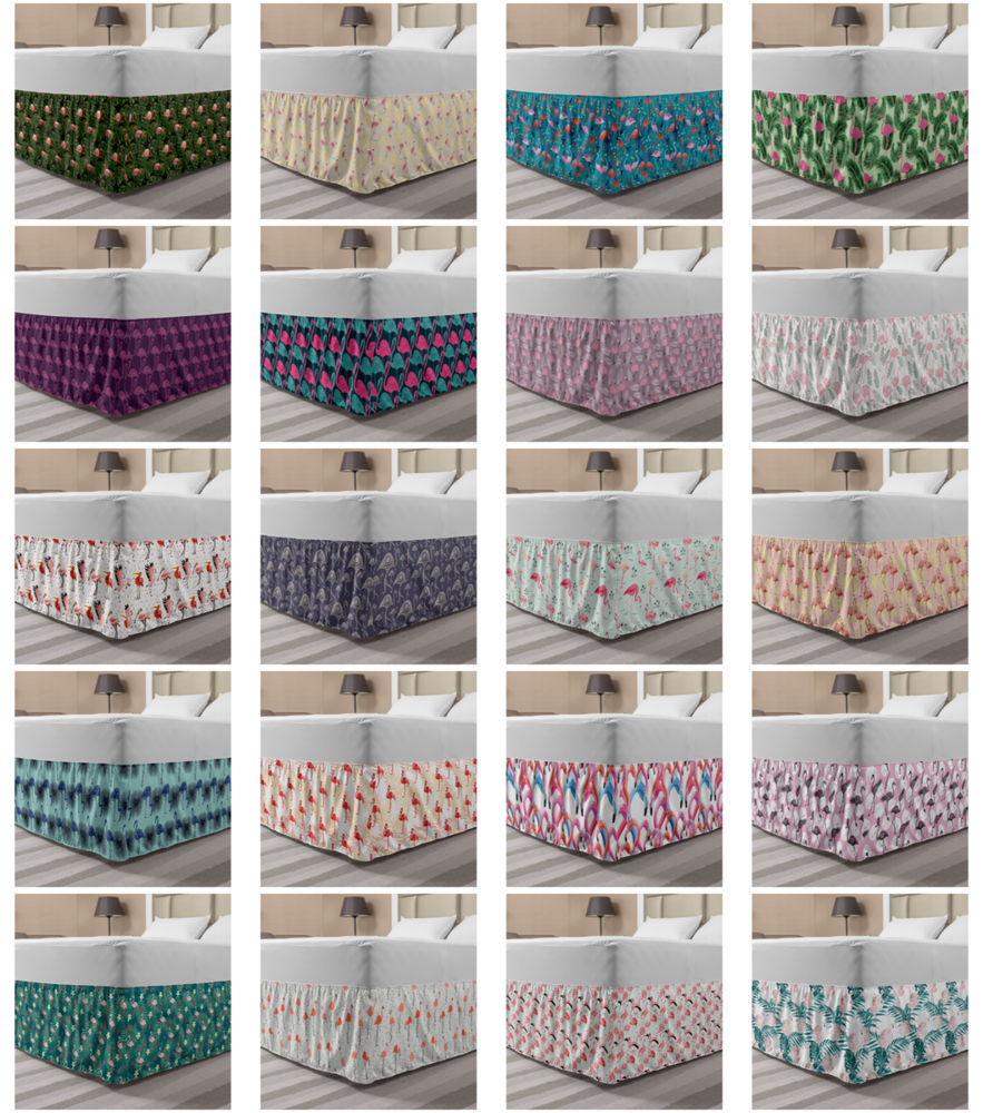 Ambesonne Flamingo Bedskirt Elastic Wrap Around Skirt Gathered Design