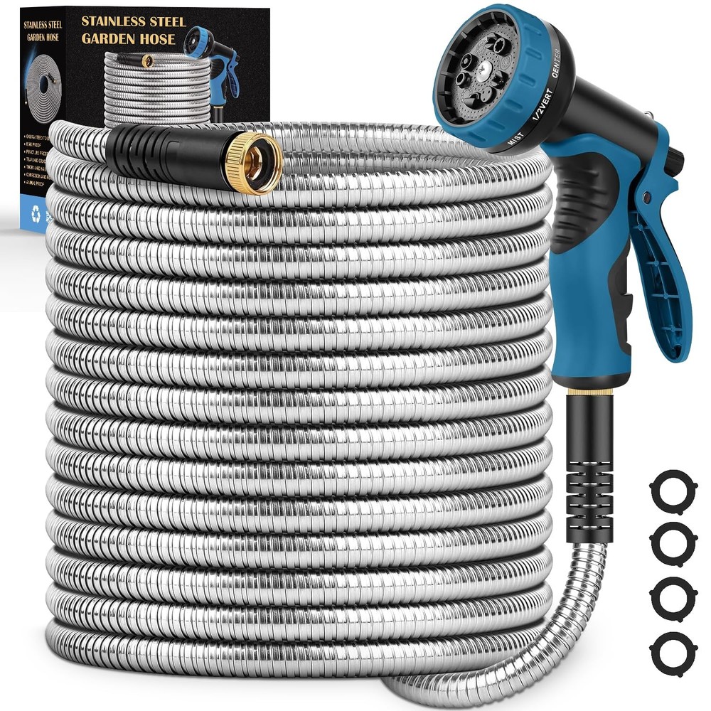 Garden Hose 50FT, Water with 10 Function Nozzle, Metal Leak-proof Connectors