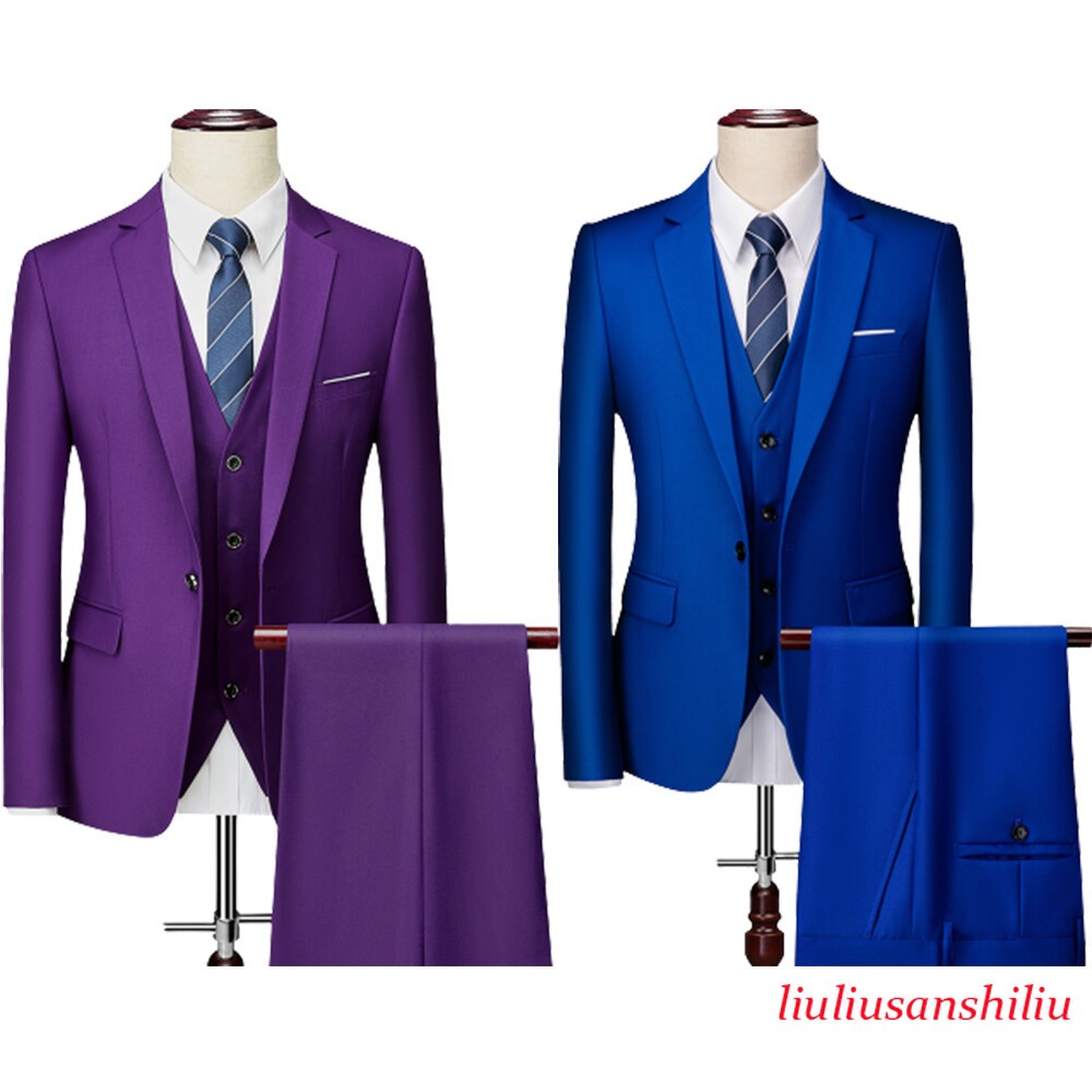 3pcs/set Blazer Dress Suit Coat Vest Pant Men Groom Tuxedo Wedding Blazers Dress