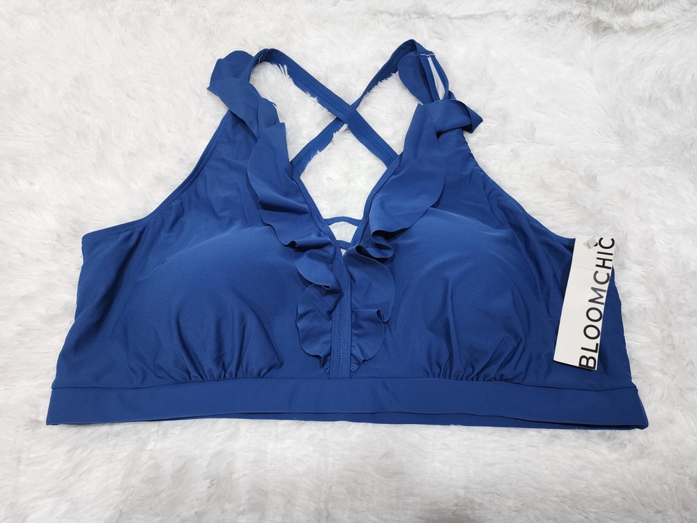 Bloomchic Ruffle Unlined Padded Bikini Top Blue Size 22 / 24