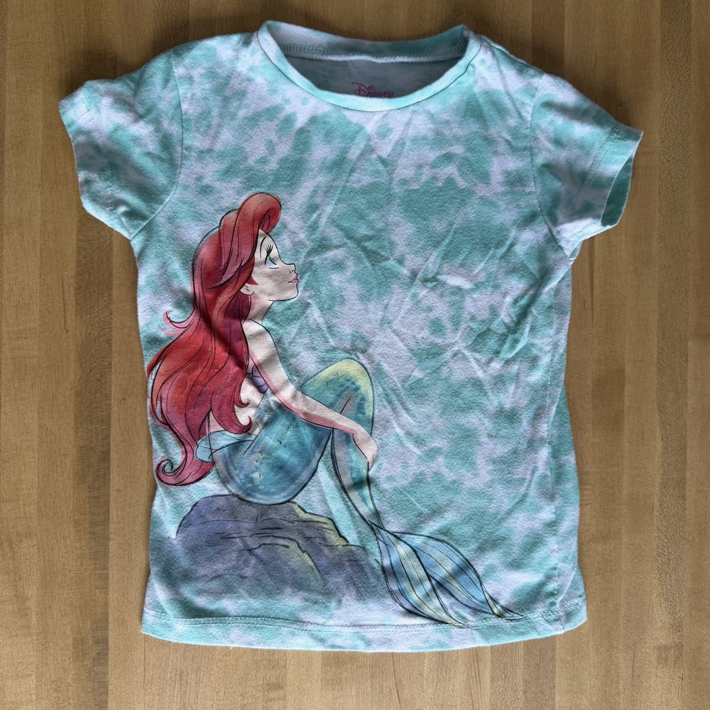 Disney Princess Ariel Aqua Tie-Dye Graphic T-Shirt Girls 3T Short Sleeve