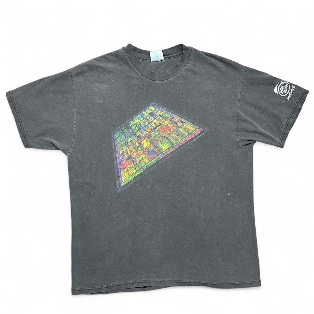Vintage Tech Shirt Mens XL 90s Intel Pentium Computer Technology Coding Faded