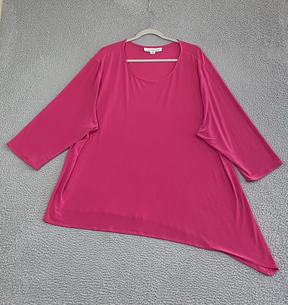 CAROLINE ROSE Top Tunic Blouse Plus Size 3X Pink Lagenlook Swing Jersey Knit EXC