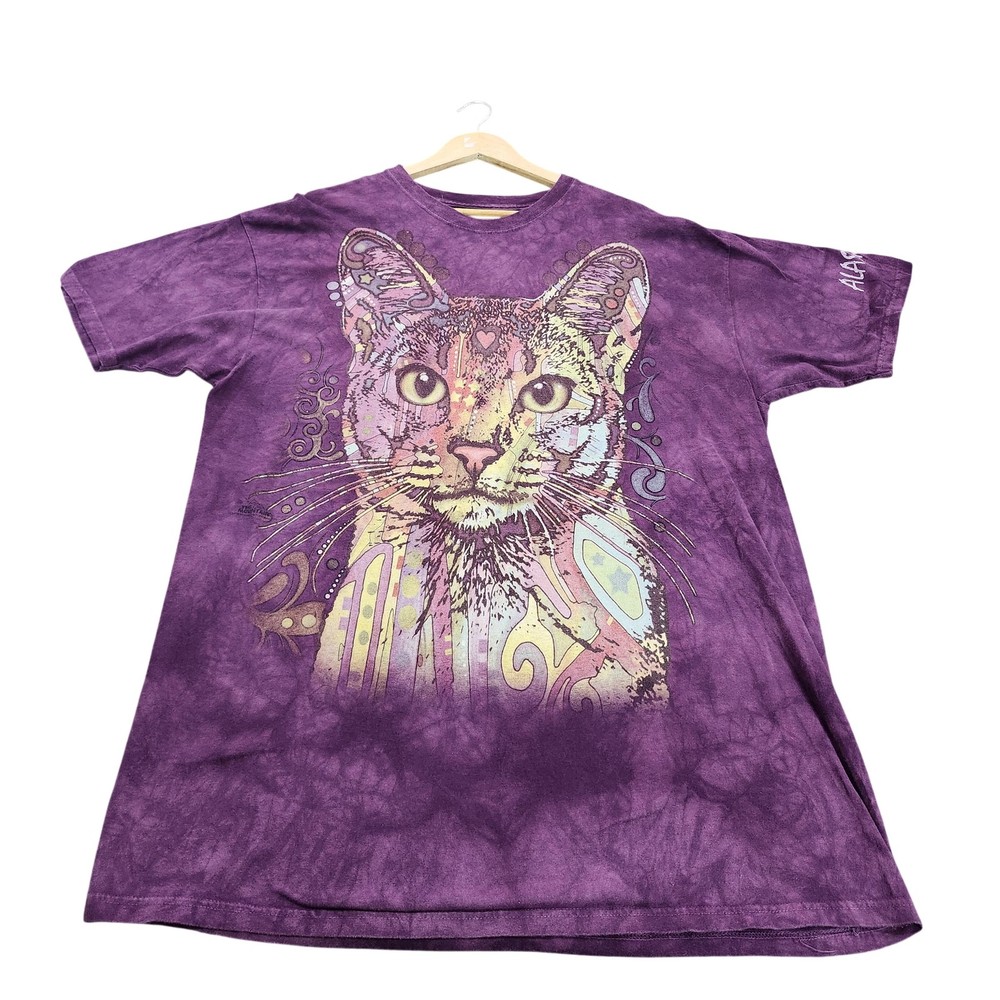 The Mountain Shirt Mens 2XL Purple Cat Graphic Tee Tie Dye Psychedelic