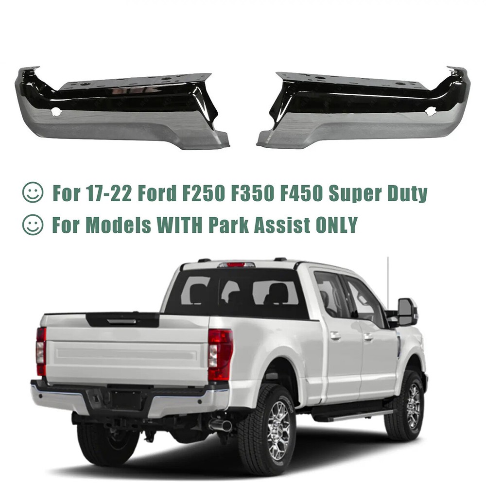 Rear RH/LH Bumper Face Bar Ends Chrome W/ Park Fit For 2017-2022 Ford F250 F350