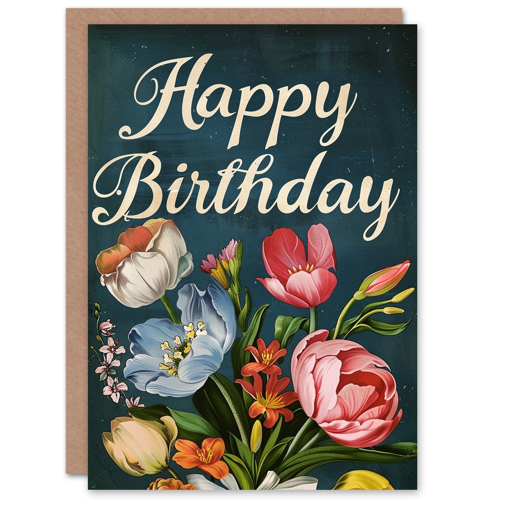 Birthday Card Spring Flower Bouquet Floral Illustration For Her Greeting Card