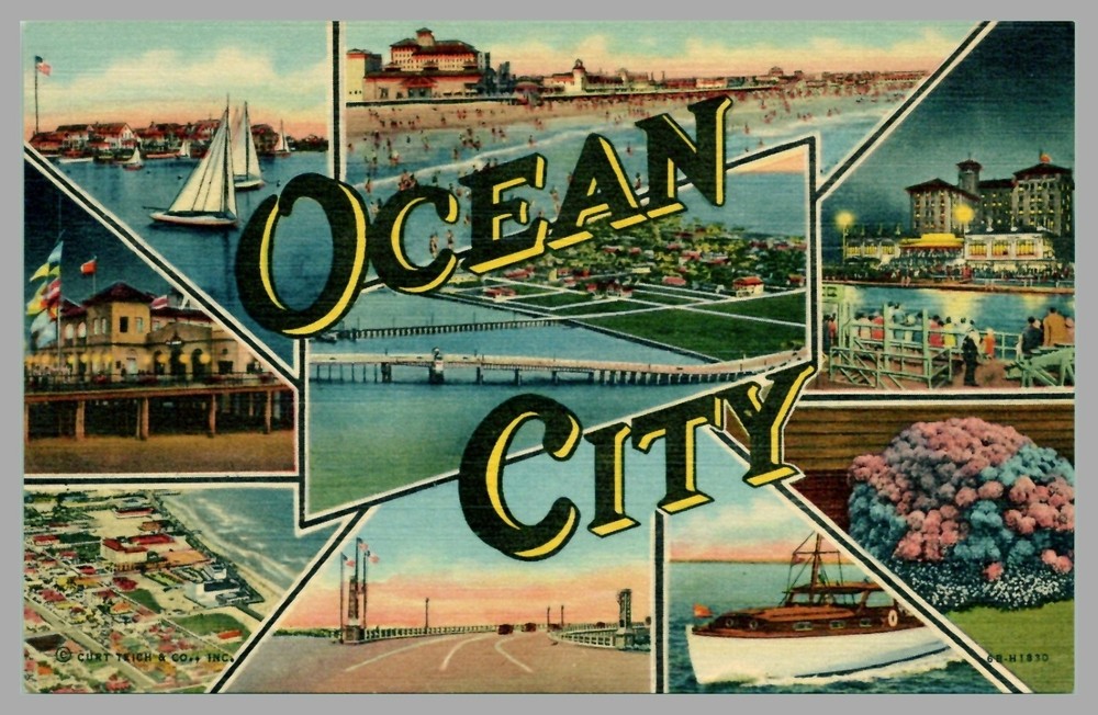Ocean City New Jersey Large Letter Multi-View Linen 1946 Vintage UNP Postcard