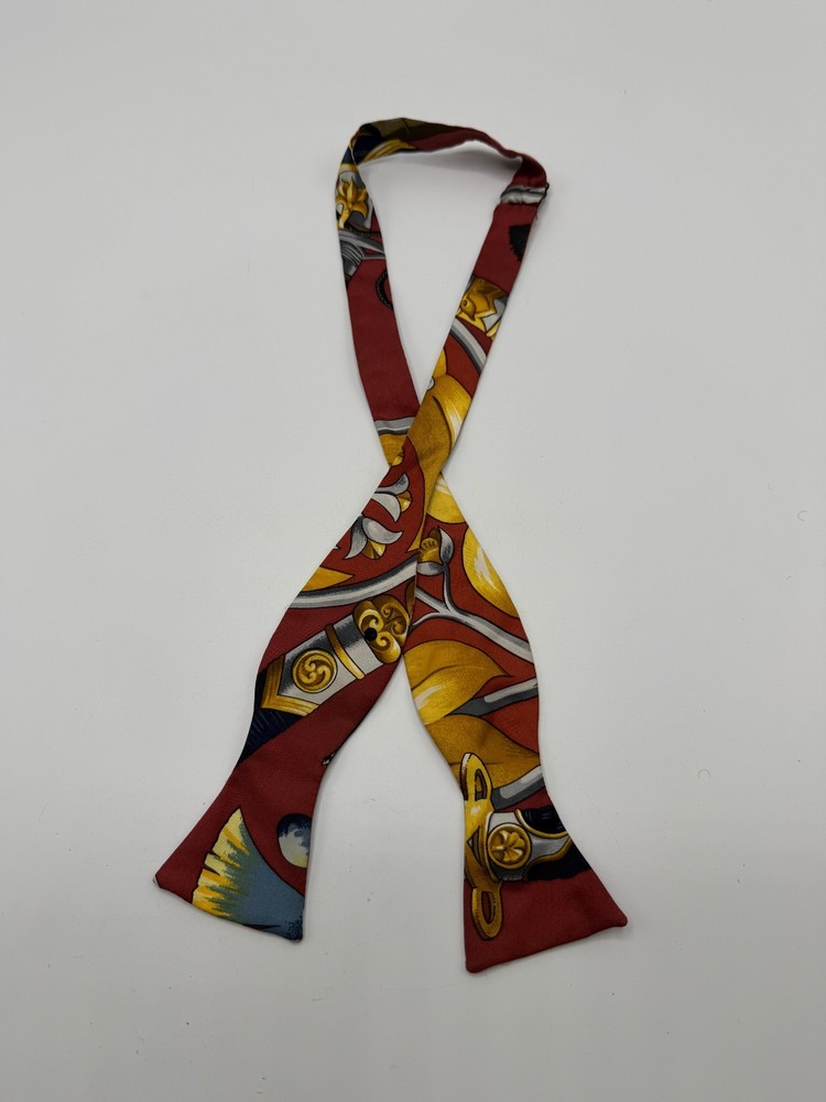 Hermes Paris Bow Tie 100% Silk  Pattern Navy Red  Men's Accessory France