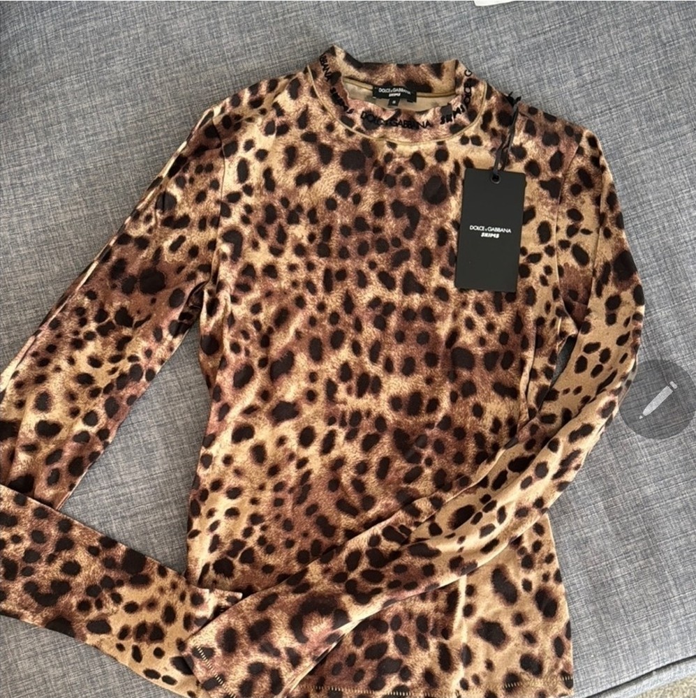 Skims x Dolce & Gabbana Cotton Jersey Long Sleeve T Shirt Leopard S