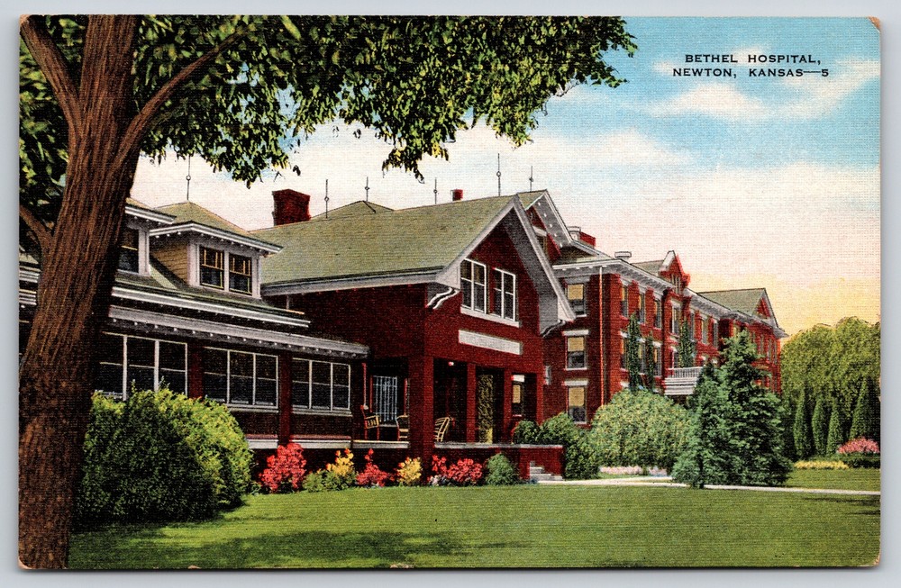 Bethel Hospital Bldg Exterior~Newton Kansas~EC Kropp~Vintage Linen Postcard