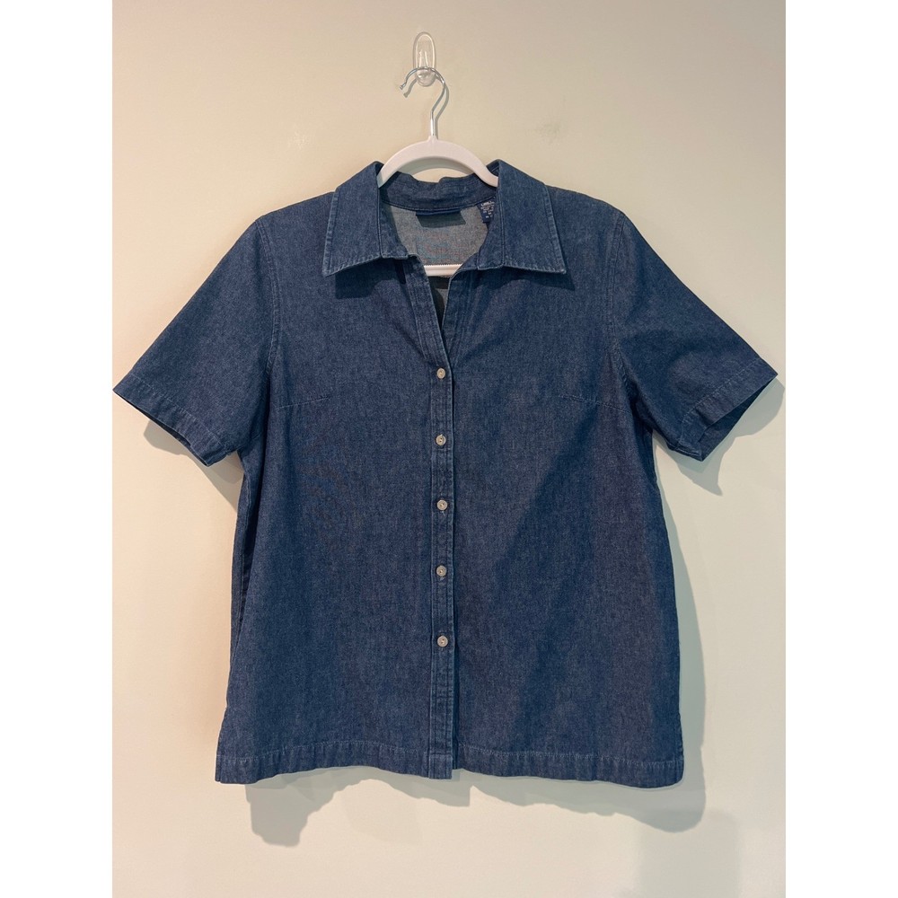 Karen Scott Women's Medium Blue Denim Short Sleeve Button Up Shirt Size M