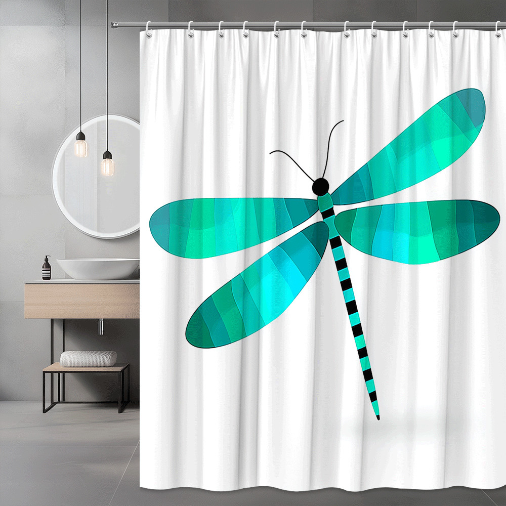 Dragonfly Shower Curtain, Teal Blue Insect Graphic Print